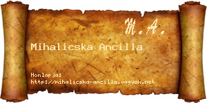 Mihalicska Ancilla névjegykártya